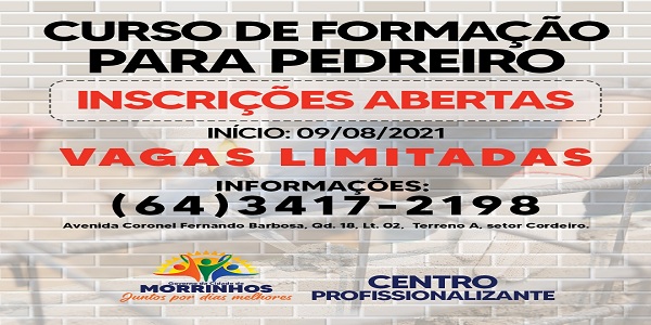 Prefeitura de Morrinhos abre inscrições para o curso de formação para pedreiro