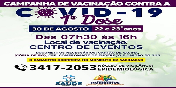 Secretaria de Saúde reforça Campanha de Vacinação contra a Covid-19 para pessoas de 22 e 23 anos