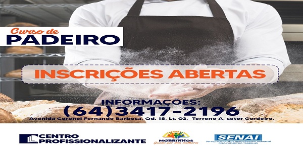 Prefeitura de Morrinhos oferta 20 vagas para o Curso de Padeiro
