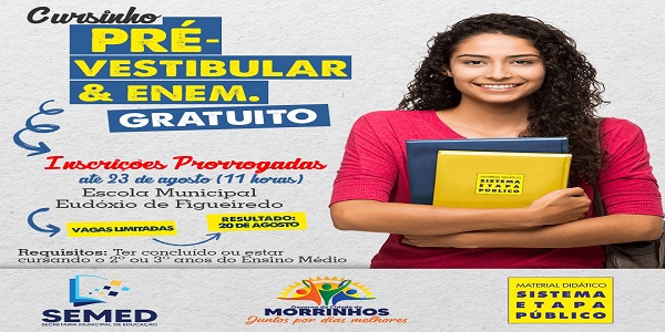 Prefeitura prorroga prazo das inscrições para o Cursinho Pré-Vestibular