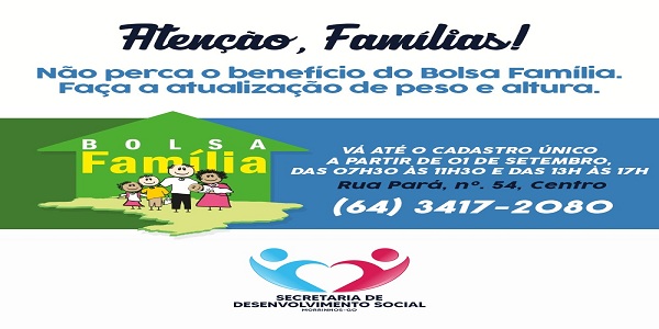 Programa Bolsa Família convoca famílias para atualização de cadastro único