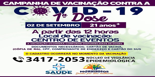 Vacinação: Prefeitura convoca pessoas que possuem a partir de 21 anos