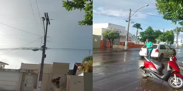 Fio solto quase provoca acidente com motociclista na rua Pernambuco em Morrinhos