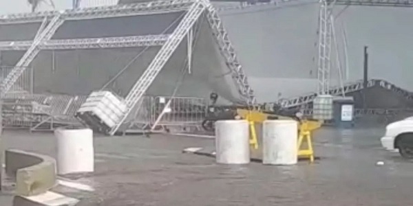 Forte chuva e ventos causam danos à estrutura de evento de aniversário de Goiatuba