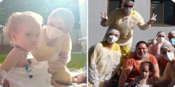 Heloá, siamesa separada, passeia fora da UTI pela primeira vez, em Goiânia
