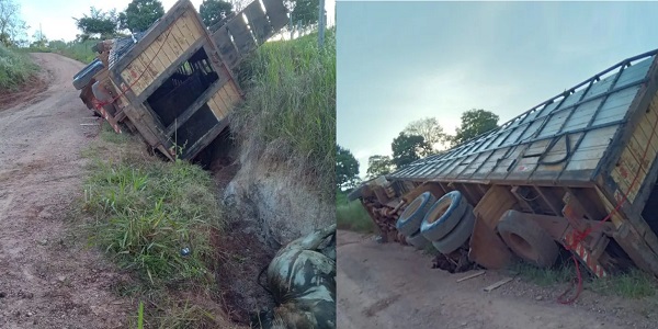 Caminhão carregado de gado tomba na Estrada da Serra em Morrinhos