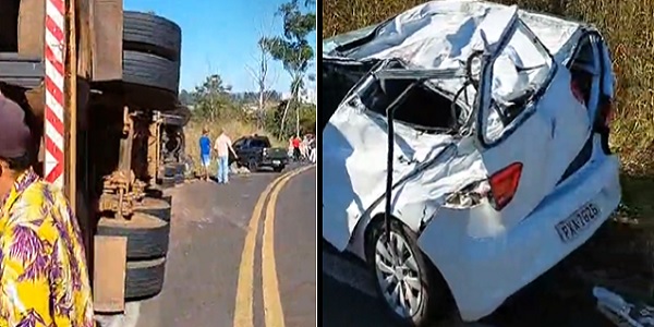 Por pouco não foi uma tragédia: Colisão entre caminhão e Fox na GO-309 em Caldas novas; fotos