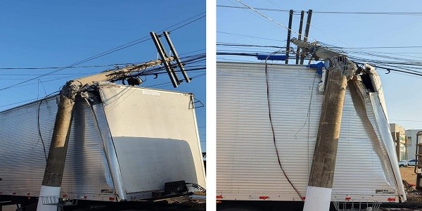 Colisão de Caminhão Baú em Poste Deixa Residências e Comércios sem Energia na Manhã desta Quarta-Feira