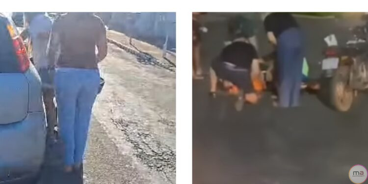 Quedas de motos provocadas por buracos deixam dois motociclistas feridos